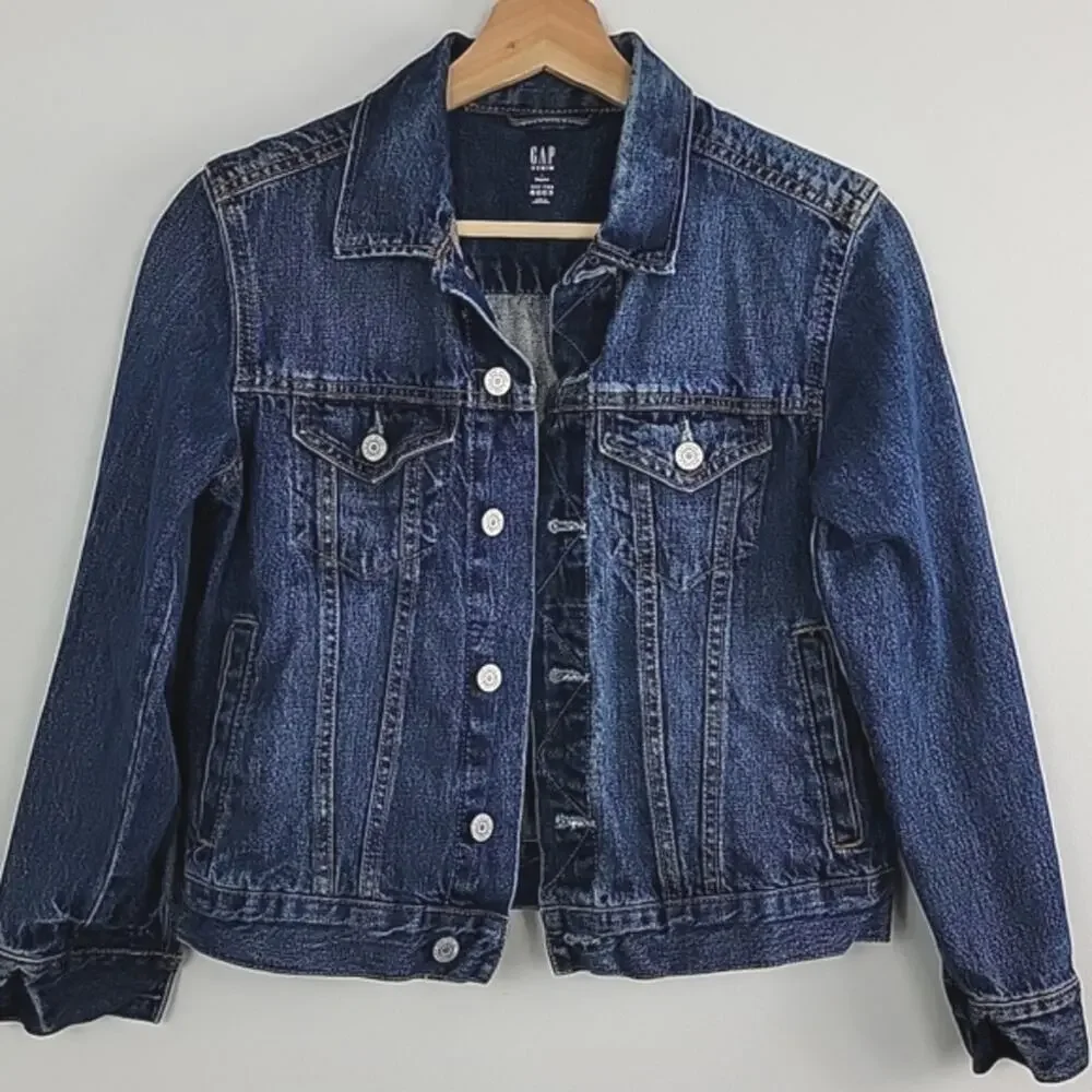 Gap Denim Kids Blue Distressed Jean‎ Button-Up Jacket Size Large (10-11)